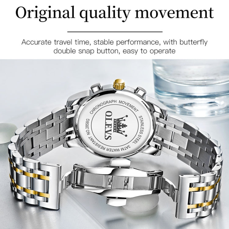 OLEVS 2858 Men Multifunctional Business Waterproof Quartz Watch(White + Gold) - Metal Strap Watches by OLEVS | Online Shopping South Africa | PMC Jewellery