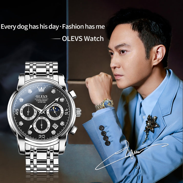 OLEVS 2889 Men Multifunctional Luminous Waterproof Quartz Watch(Black) - Metal Strap Watches by OLEVS | Online Shopping South Africa | PMC Jewellery