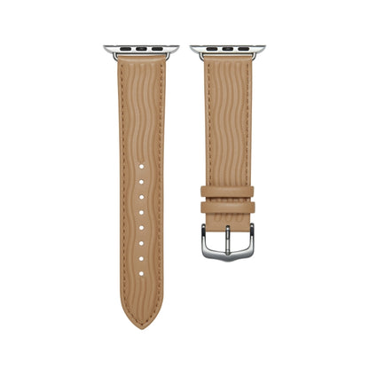 Embossed Line Genuine Leather Watch Band For Apple Watch 8 41mm(Khaki) - Watch Bands by PMC Jewellery | Online Shopping South Africa | PMC Jewellery