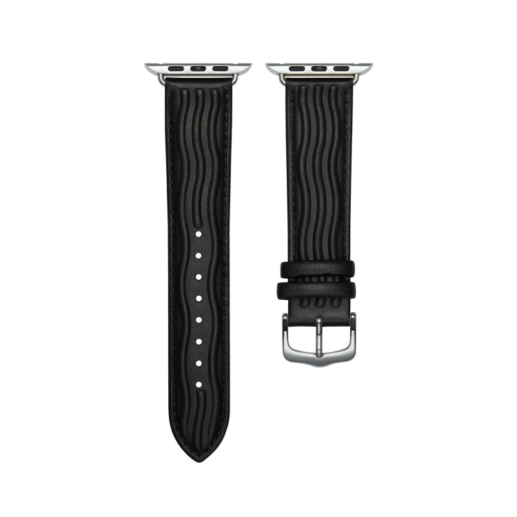 Embossed Line Genuine Leather Watch Band For Apple Watch 8 45mm(Black) - Watch Bands by PMC Jewellery | Online Shopping South Africa | PMC Jewellery