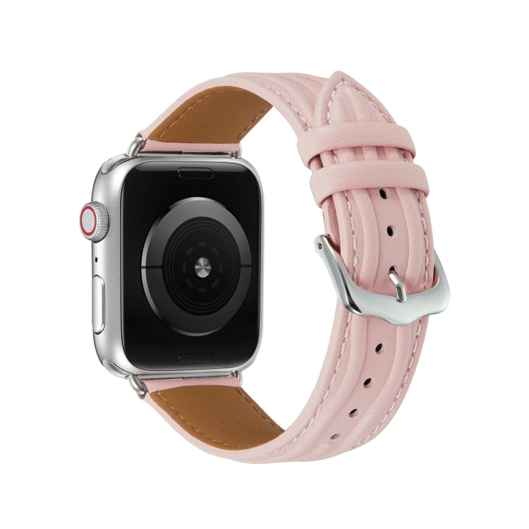 Embossed Line Genuine Leather Watch Band For Apple Watch SE 2022 44mm(Pink) - Watch Bands by PMC Jewellery | Online Shopping South Africa | PMC Jewellery