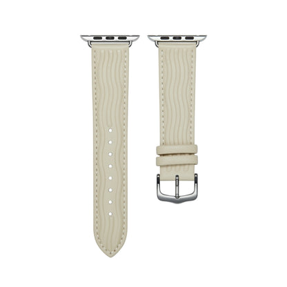 Embossed Line Genuine Leather Watch Band For Apple Watch SE 2022 44mm(Milky White) - Watch Bands by PMC Jewellery | Online Shopping South Africa | PMC Jewellery