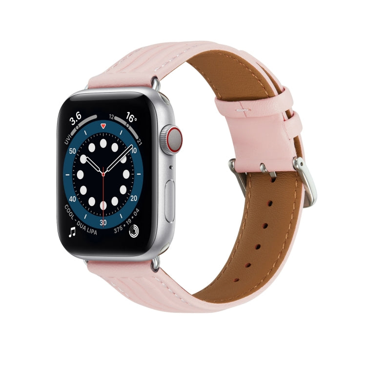 Embossed Line Genuine Leather Watch Band For Apple Watch 7 41mm(Pink) - Watch Bands by PMC Jewellery | Online Shopping South Africa | PMC Jewellery