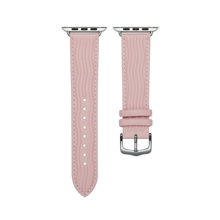 Embossed Line Genuine Leather Watch Band For Apple Watch 7 41mm(Pink) - Watch Bands by PMC Jewellery | Online Shopping South Africa | PMC Jewellery