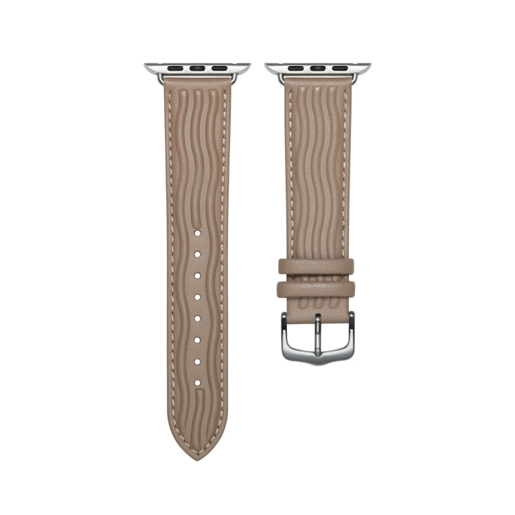 Embossed Line Genuine Leather Watch Band For Apple Watch 7 45mm(Milky Brown) - Watch Bands by PMC Jewellery | Online Shopping South Africa | PMC Jewellery