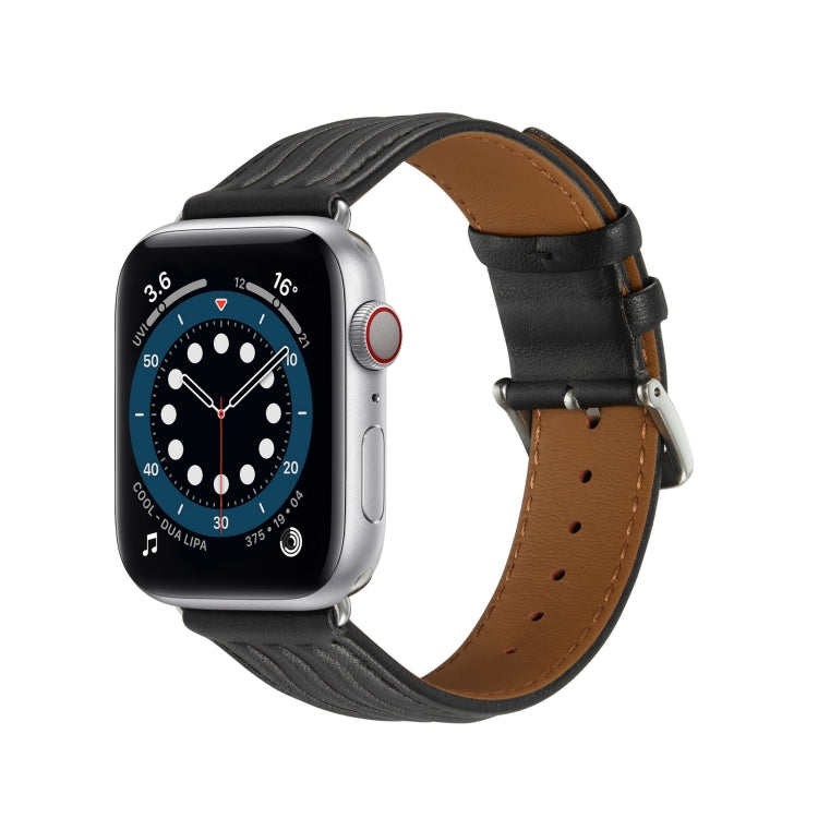 Embossed Line Genuine Leather Watch Band For Apple Watch SE 40mm(Black) - Watch Bands by PMC Jewellery | Online Shopping South Africa | PMC Jewellery