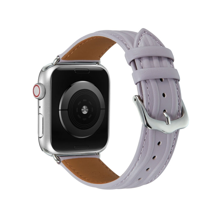 Embossed Line Genuine Leather Watch Band For Apple Watch 6 44mm(Lavender Purple) - Watch Bands by PMC Jewellery | Online Shopping South Africa | PMC Jewellery