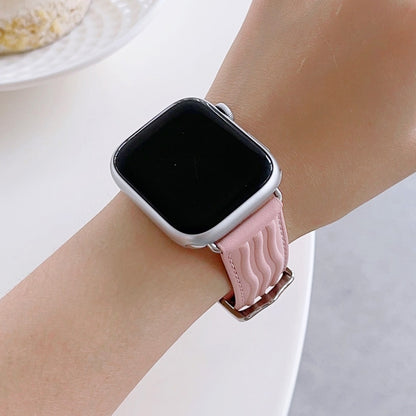 Embossed Line Genuine Leather Watch Band For Apple Watch 42mm(Pink) - Watch Bands by PMC Jewellery | Online Shopping South Africa | PMC Jewellery