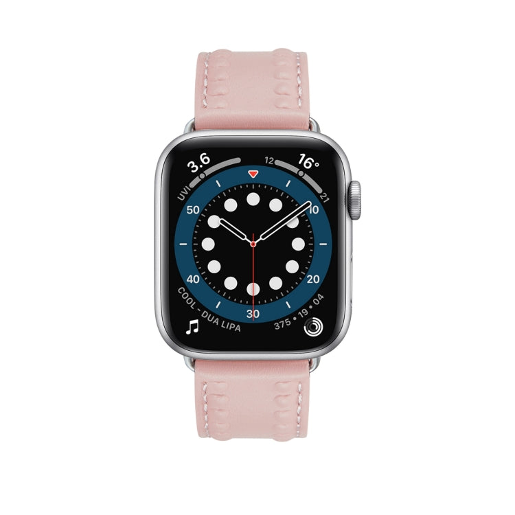 Embossed Love Genuine Leather Watch Band For Apple Watch SE 2022 44mm(Pink) - Watch Bands by PMC Jewellery | Online Shopping South Africa | PMC Jewellery