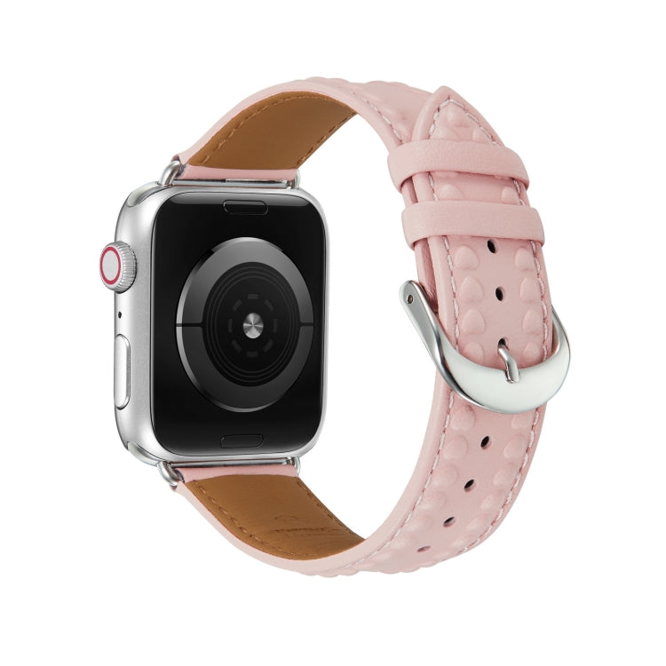 Embossed Love Genuine Leather Watch Band For Apple Watch SE 2022 44mm(Pink) - Watch Bands by PMC Jewellery | Online Shopping South Africa | PMC Jewellery