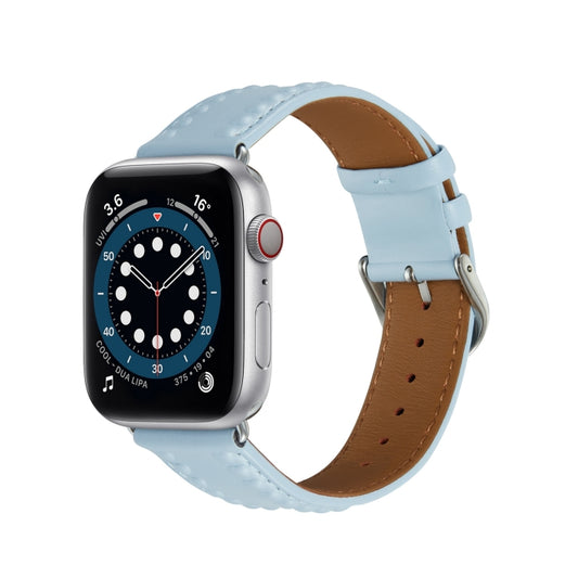 Embossed Love Genuine Leather Watch Band For Apple Watch 7 45mm(Blue) - Watch Bands by PMC Jewellery | Online Shopping South Africa | PMC Jewellery