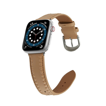 Embossed Love Genuine Leather Watch Band For Apple Watch SE 40mm(Khaki) - Watch Bands by PMC Jewellery | Online Shopping South Africa | PMC Jewellery