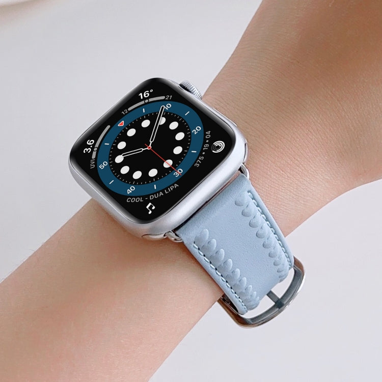 Embossed Love Genuine Leather Watch Band For Apple Watch 5 44mm(Blue) - Watch Bands by PMC Jewellery | Online Shopping South Africa | PMC Jewellery