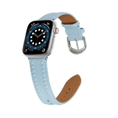 Embossed Love Genuine Leather Watch Band For Apple Watch 3 38mm(Blue) - Watch Bands by PMC Jewellery | Online Shopping South Africa | PMC Jewellery