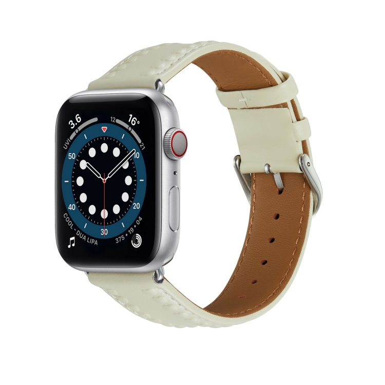 Embossed Love Genuine Leather Watch Band For Apple Watch 3 42mm(Milky White) - Watch Bands by PMC Jewellery | Online Shopping South Africa | PMC Jewellery