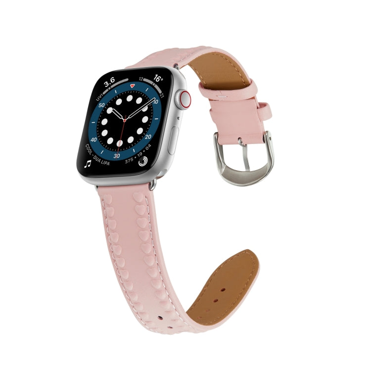 Embossed Love Genuine Leather Watch Band For Apple Watch 2 38mm(Pink) - Watch Bands by PMC Jewellery | Online Shopping South Africa | PMC Jewellery