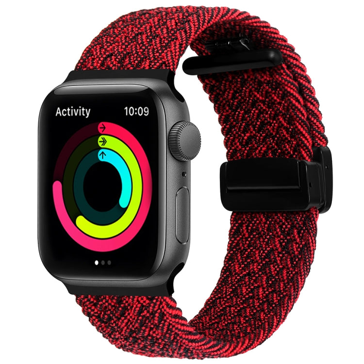 Magnetic Fold Clasp Woven Watch Band For Apple Watch 7 41mm(Black Sand Red) - Watch Bands by PMC Jewellery | Online Shopping South Africa | PMC Jewellery