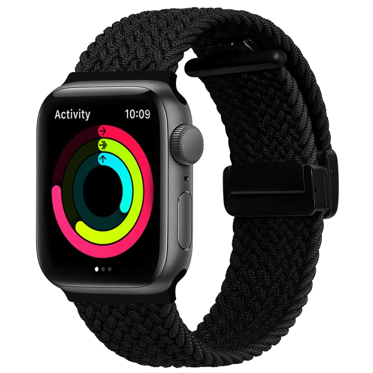 Magnetic Fold Clasp Woven Watch Band For Apple Watch 6 44mm(Black) - Watch Bands by PMC Jewellery | Online Shopping South Africa | PMC Jewellery