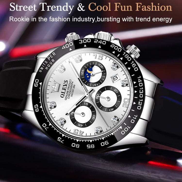 OLEVS 2875 Men Multifunctional Sports Chronograph Waterproof Quartz Watch(White) - Silicone Strap Watches by OLEVS | Online Shopping South Africa | PMC Jewellery