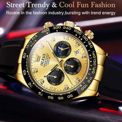 OLEVS 2875 Men Multifunctional Sports Chronograph Waterproof Quartz Watch(Gold) - Silicone Strap Watches by OLEVS | Online Shopping South Africa | PMC Jewellery