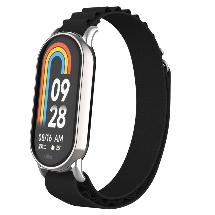 For Xiaomi Mi Band 8 Metal Plug Loop Nylon Watch Band(Silver+Black) - Watch Bands by PMC Jewellery | Online Shopping South Africa | PMC Jewellery