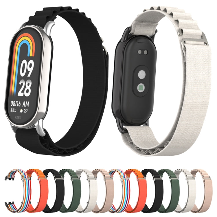 For Xiaomi Mi Band 8 Metal Plug Loop Nylon Watch Band(Silver+Orange) - Watch Bands by PMC Jewellery | Online Shopping South Africa | PMC Jewellery