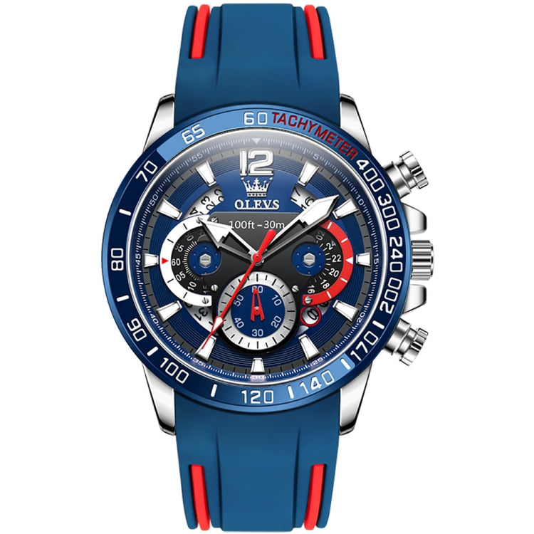 OLEVS 9936 Men Multifunctional Sports Waterproof Quartz Watch(Blue) - Silicone Strap Watches by OLEVS | Online Shopping South Africa | PMC Jewellery