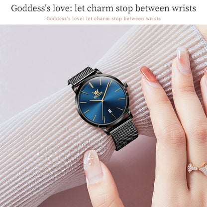 OLEVS 5869 Ladies Business Waterproof Steel Strap Quartz Watch(Blue + Black) - Metal Strap Watches by OLEVS | Online Shopping South Africa | PMC Jewellery