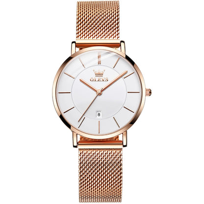OLEVS 5869 Ladies Business Waterproof Steel Strap Quartz Watch(White + Rose Gold) - Metal Strap Watches by OLEVS | Online Shopping South Africa | PMC Jewellery
