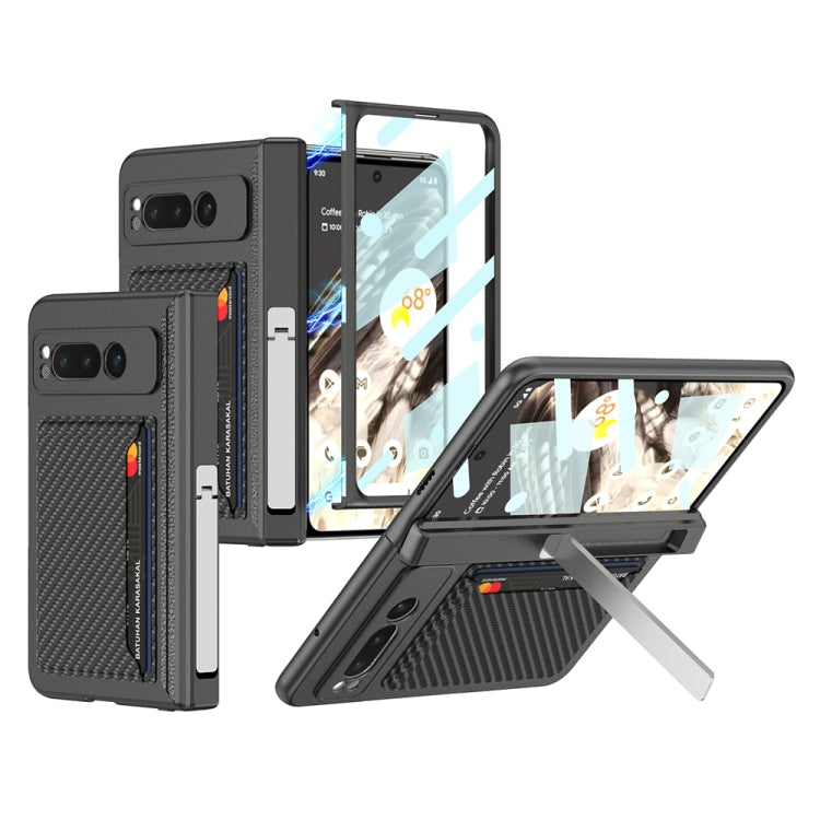 For Google Pixel Fold GKK Integrated Fold Hinge Full Coverage Phone Case with Card Bag(Carbon Fibre Black) - Google Cases by GKK | Online Shopping South Africa | PMC Jewellery