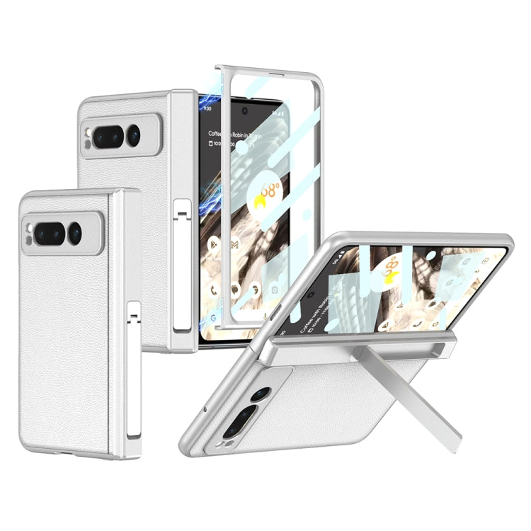 For Google Pixel Fold GKK Integrated Fold Hinge Leather Phone Case with Holder(White) - Google Cases by GKK | Online Shopping South Africa | PMC Jewellery