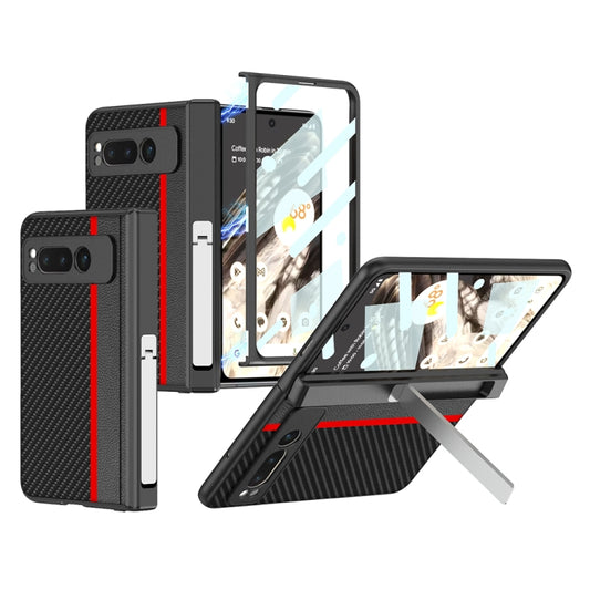 For Google Pixel Fold GKK Integrated Contrast Color Fold Hinge Leather Phone Case with Holder(Red) - Google Cases by GKK | Online Shopping South Africa | PMC Jewellery