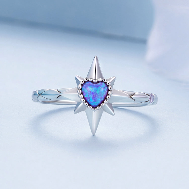 BSR455-7 S925 Sterling Silver White Gold Plated Heart Shape Star Opal Ring Bracelet - Rings by PMC Jewellery | Online Shopping South Africa | PMC Jewellery