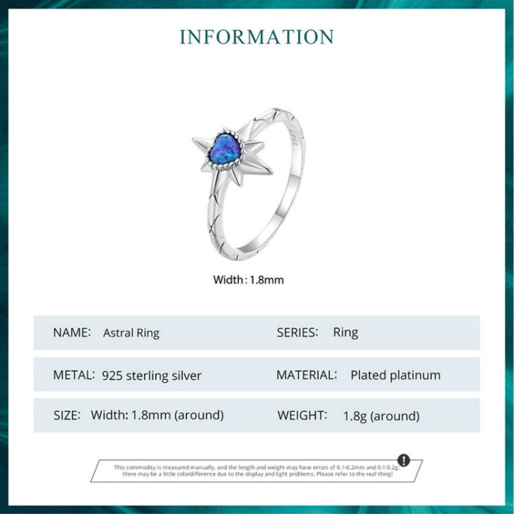 BSR455-8 S925 Sterling Silver White Gold Plated Heart Shape Star Opal Ring Bracelet - Rings by PMC Jewellery | Online Shopping South Africa | PMC Jewellery