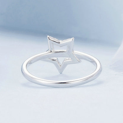 BSR450-7 S925 Sterling Silver White Gold Plated Hollow Star Ring Hand Decoration - Rings by PMC Jewellery | Online Shopping South Africa | PMC Jewellery