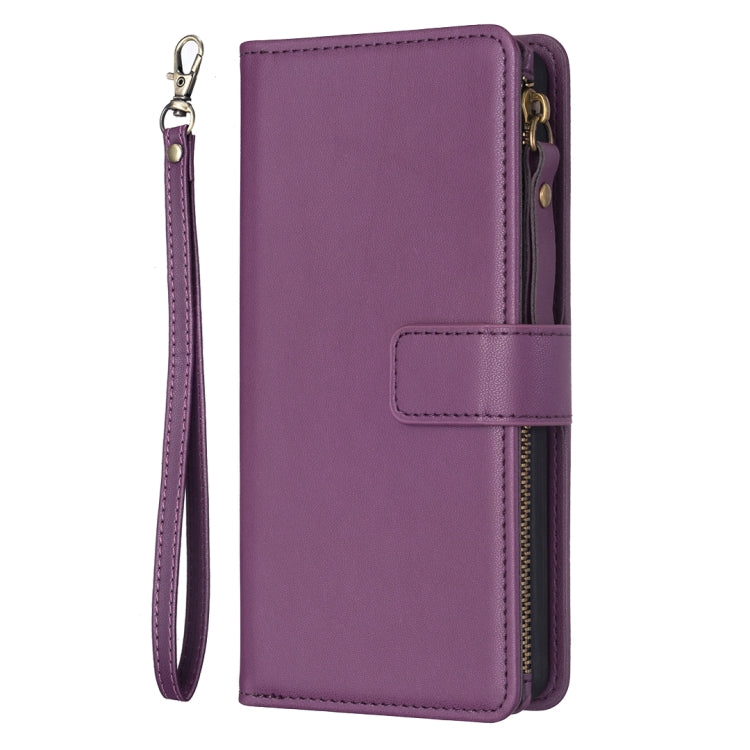 For iPhone XS / X 9 Card Slots Zipper Wallet Leather Flip Phone Case(Dark Purple) - More iPhone Cases by PMC Jewellery | Online Shopping South Africa | PMC Jewellery