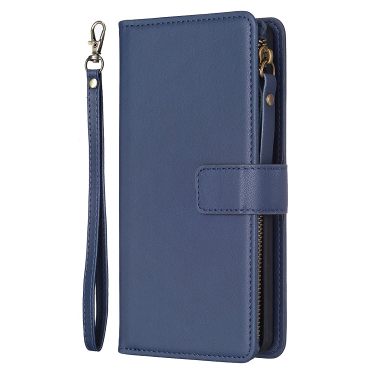 For iPhone 14 Pro Max 9 Card Slots Zipper Wallet Leather Flip Phone Case(Blue) - iPhone 14 Pro Max Cases by PMC Jewellery | Online Shopping South Africa | PMC Jewellery