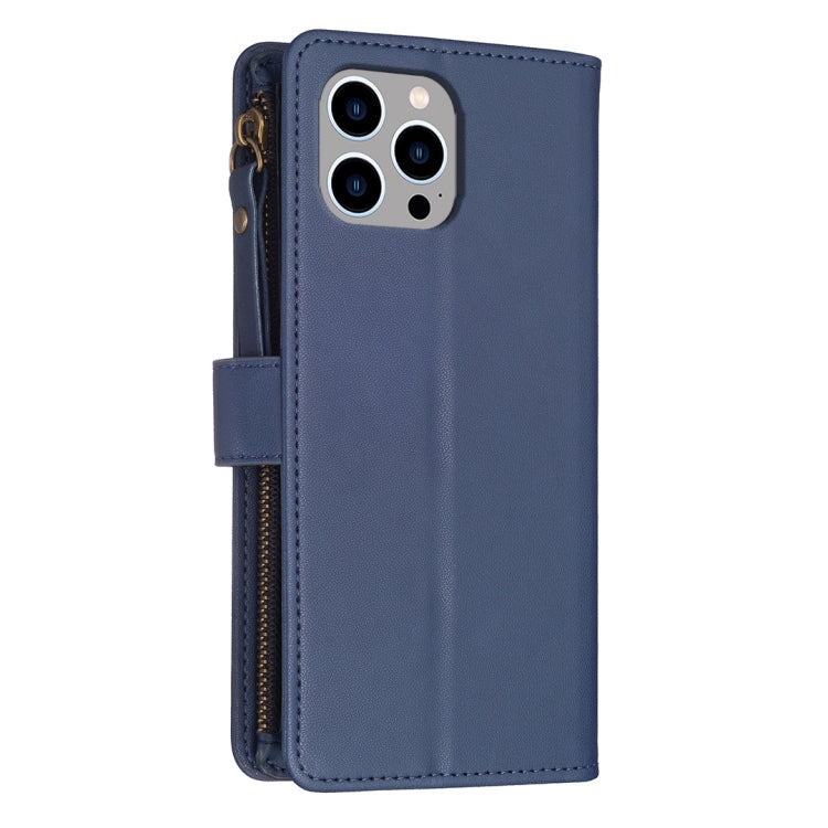 For iPhone 14 Pro Max 9 Card Slots Zipper Wallet Leather Flip Phone Case(Blue) - iPhone 14 Pro Max Cases by PMC Jewellery | Online Shopping South Africa | PMC Jewellery