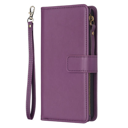 For iPhone 15 Plus 9 Card Slots Zipper Wallet Leather Flip Phone Case(Dark Purple) - iPhone 15 Plus Cases by PMC Jewellery | Online Shopping South Africa | PMC Jewellery