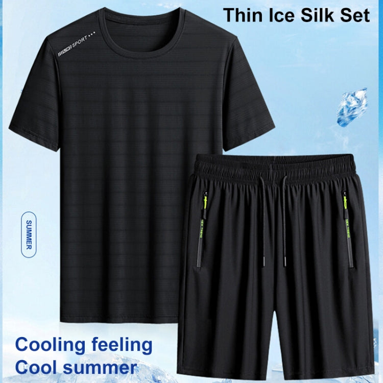 Summer Men T-shirt Short Pants Sports Suit Casual Fitness Two-piece Set, Size:XXXXXXL(Black Top+Grey Shorts) - Athletic Wear by PMC Jewellery | Online Shopping South Africa | PMC Jewellery