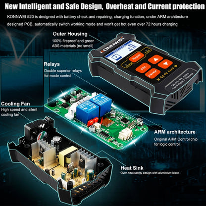 KONNWEI KW520 12V / 24V 3 in 1 Car Battery Tester with Detection & Repair & Charging Function(UK Plug) - Code Readers & Scan Tools by KONNWEI | Online Shopping South Africa | PMC Jewellery | Buy Now Pay Later Mobicred