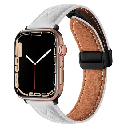 For Apple Watch 7 41mm Folding Buckle Rhombus Leather Watch Band(White) - Watch Bands by PMC Jewellery | Online Shopping South Africa | PMC Jewellery