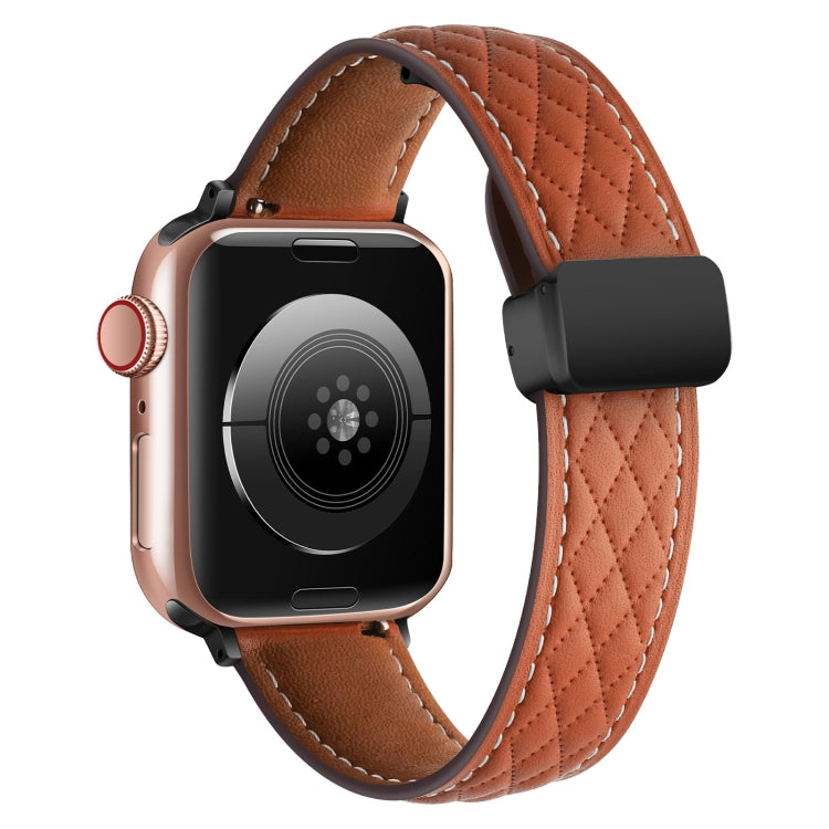 For Apple Watch 4 40mm Folding Buckle Rhombus Leather Watch Band(Brown) - Watch Bands by PMC Jewellery | Online Shopping South Africa | PMC Jewellery