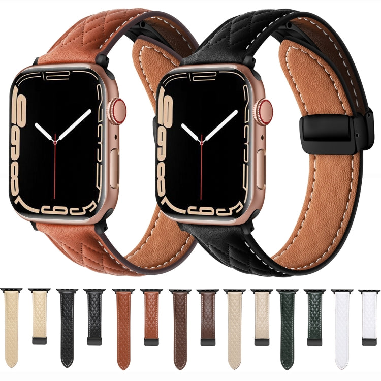 For Apple Watch 6 40mm Folding Buckle Rhombus Leather Watch Band(Brown) - Watch Bands by PMC Jewellery | Online Shopping South Africa | PMC Jewellery