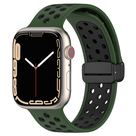 For Apple Watch SE 2022 40mm Magnetic Buckle Silicone Watch Band(Army Green Black) - Watch Bands by PMC Jewellery | Online Shopping South Africa | PMC Jewellery