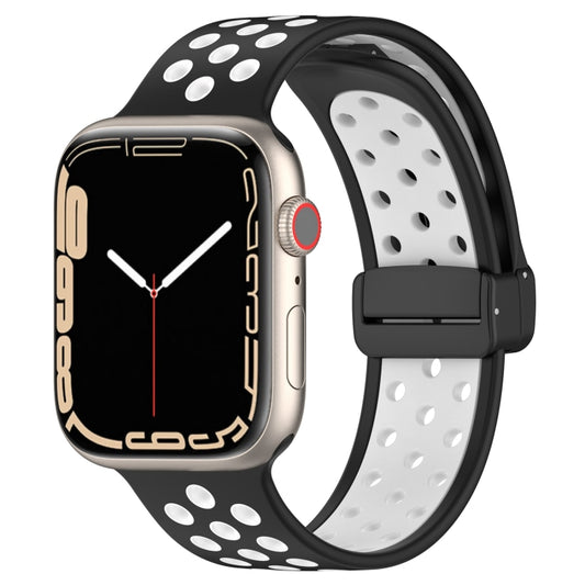 For Apple Watch SE 2022 44mm Magnetic Buckle Silicone Watch Band(Black White) - Watch Bands by PMC Jewellery | Online Shopping South Africa | PMC Jewellery