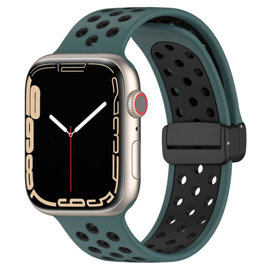 For Apple Watch 7 41mm Magnetic Buckle Silicone Watch Band(Olive Black) - Watch Bands by PMC Jewellery | Online Shopping South Africa | PMC Jewellery