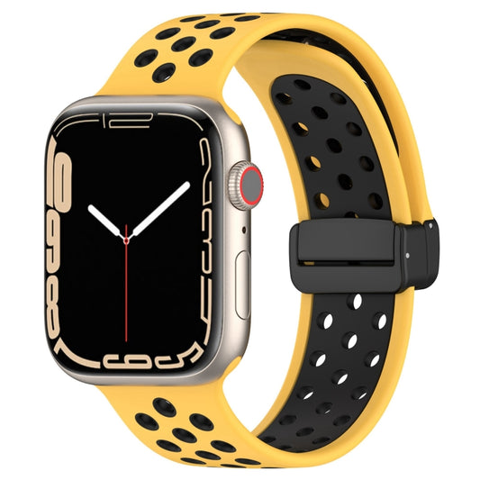 For Apple Watch 7 41mm Magnetic Buckle Silicone Watch Band(Yellow Black) - Watch Bands by PMC Jewellery | Online Shopping South Africa | PMC Jewellery