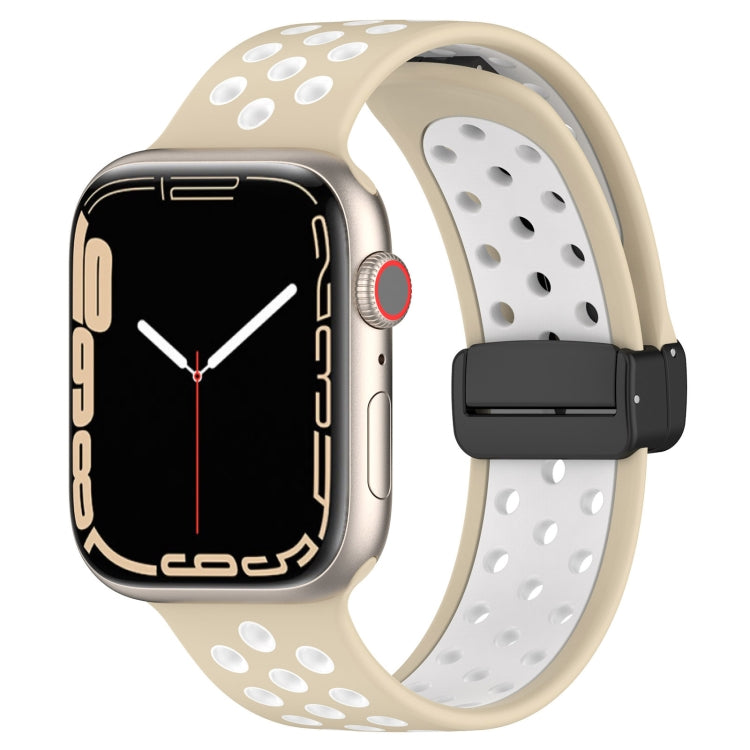 For Apple Watch SE 44mm Magnetic Buckle Silicone Watch Band(Khaki White) - Watch Bands by PMC Jewellery | Online Shopping South Africa | PMC Jewellery