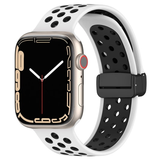 For Apple Watch 6 44mm Magnetic Buckle Silicone Watch Band(White Black) - Watch Bands by PMC Jewellery | Online Shopping South Africa | PMC Jewellery